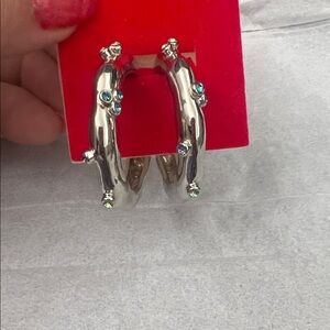 Silver Hoop Earrings with Multicolor Gem Accents - Women Jewelry